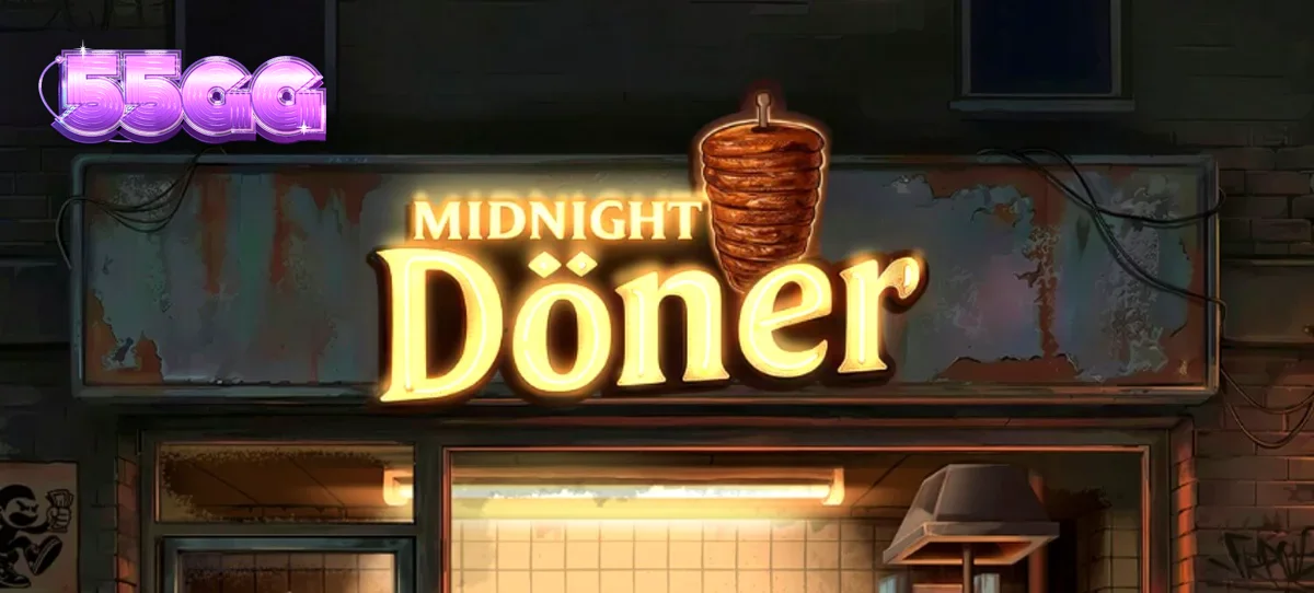 Interface do jogo Midnight Doner com elementos de lanchonete e rolos de slot
